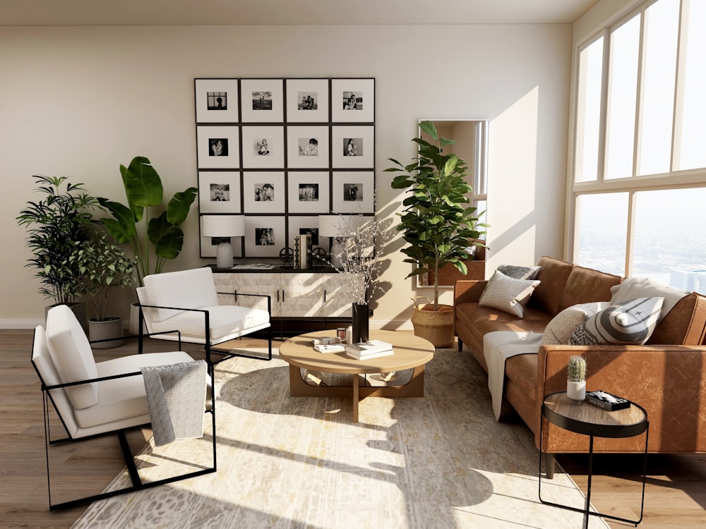 Salon d'appartement avec vue sur la ville